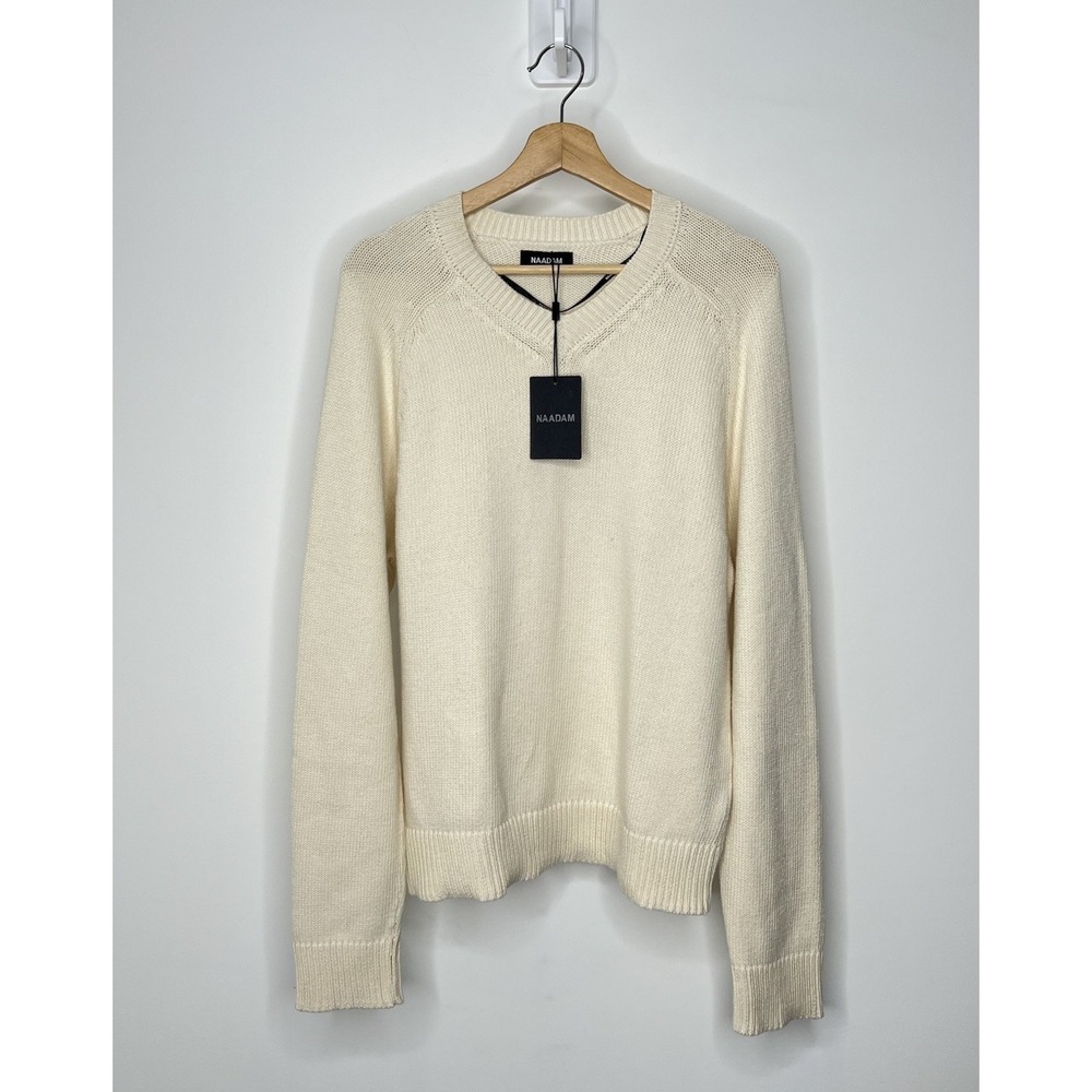 NEW Naadam Relaxed V-Neck Sweater Mens Medium White Organic Cotton Pullover $168
